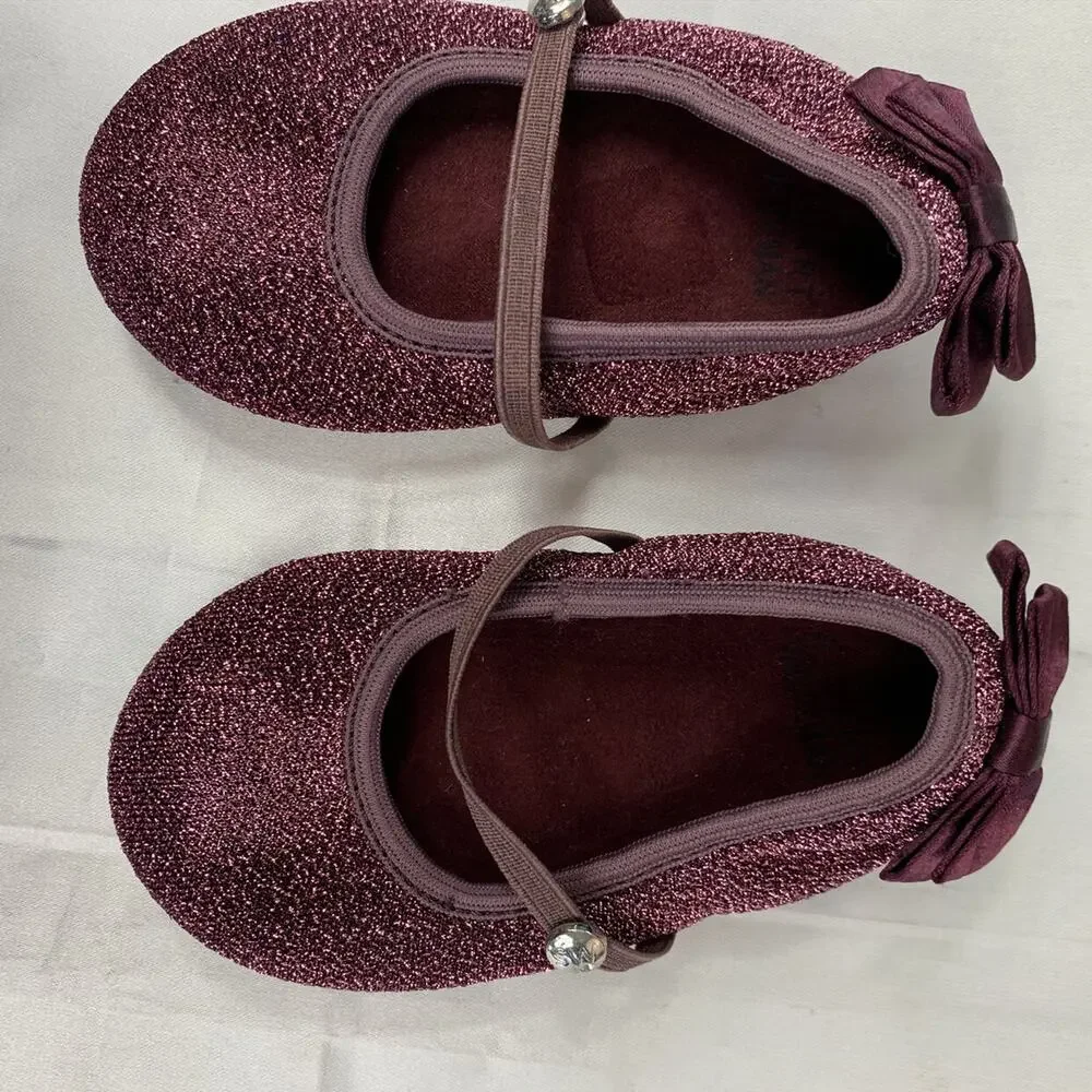 Girls Stuart Weitzman‎ Sparkly Purple Mary Jane Dress Holiday Shoes With Bow 4